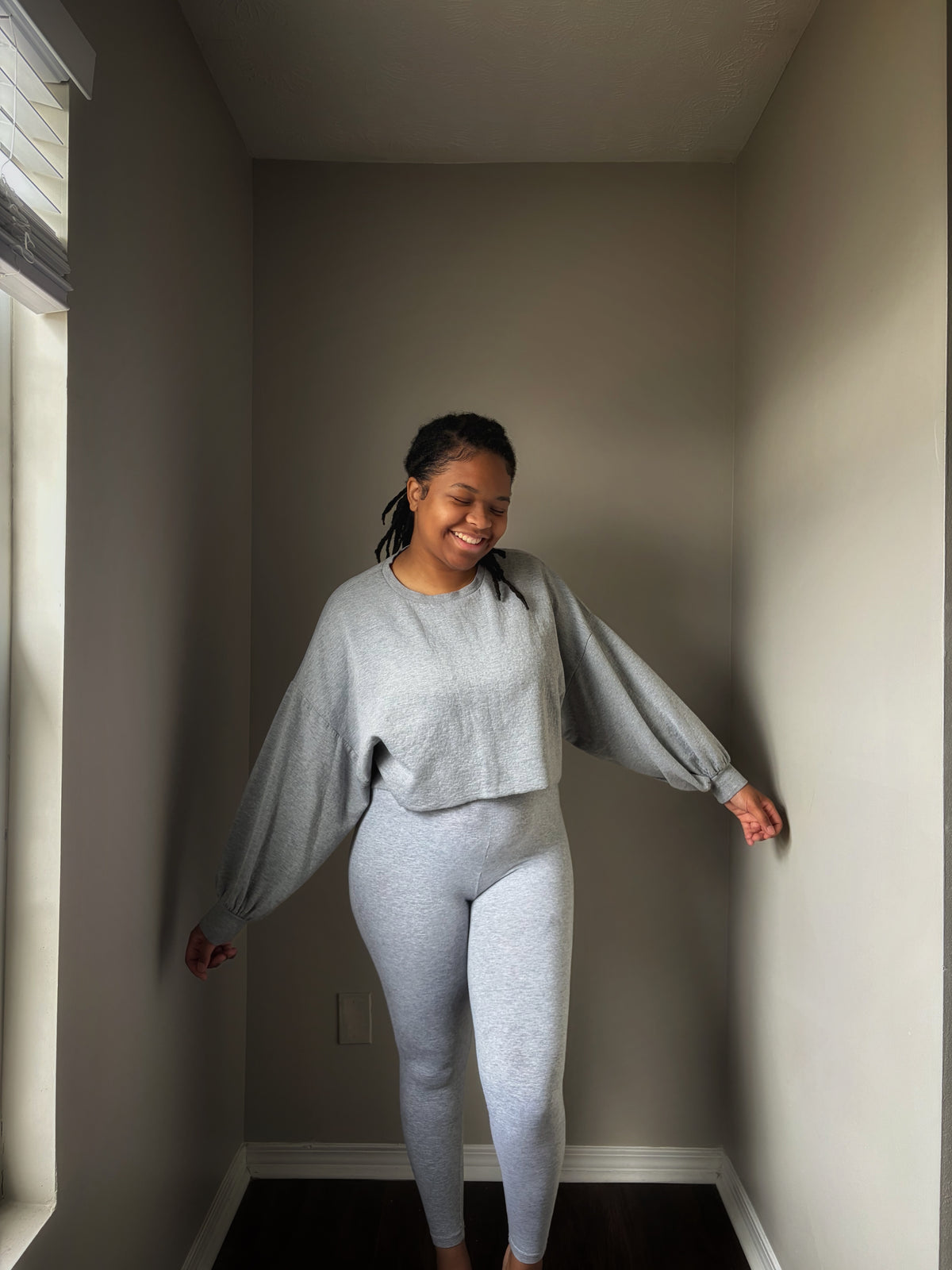 Cruisin' Cropped Sweatshirt Biker Set | Heather Grey
