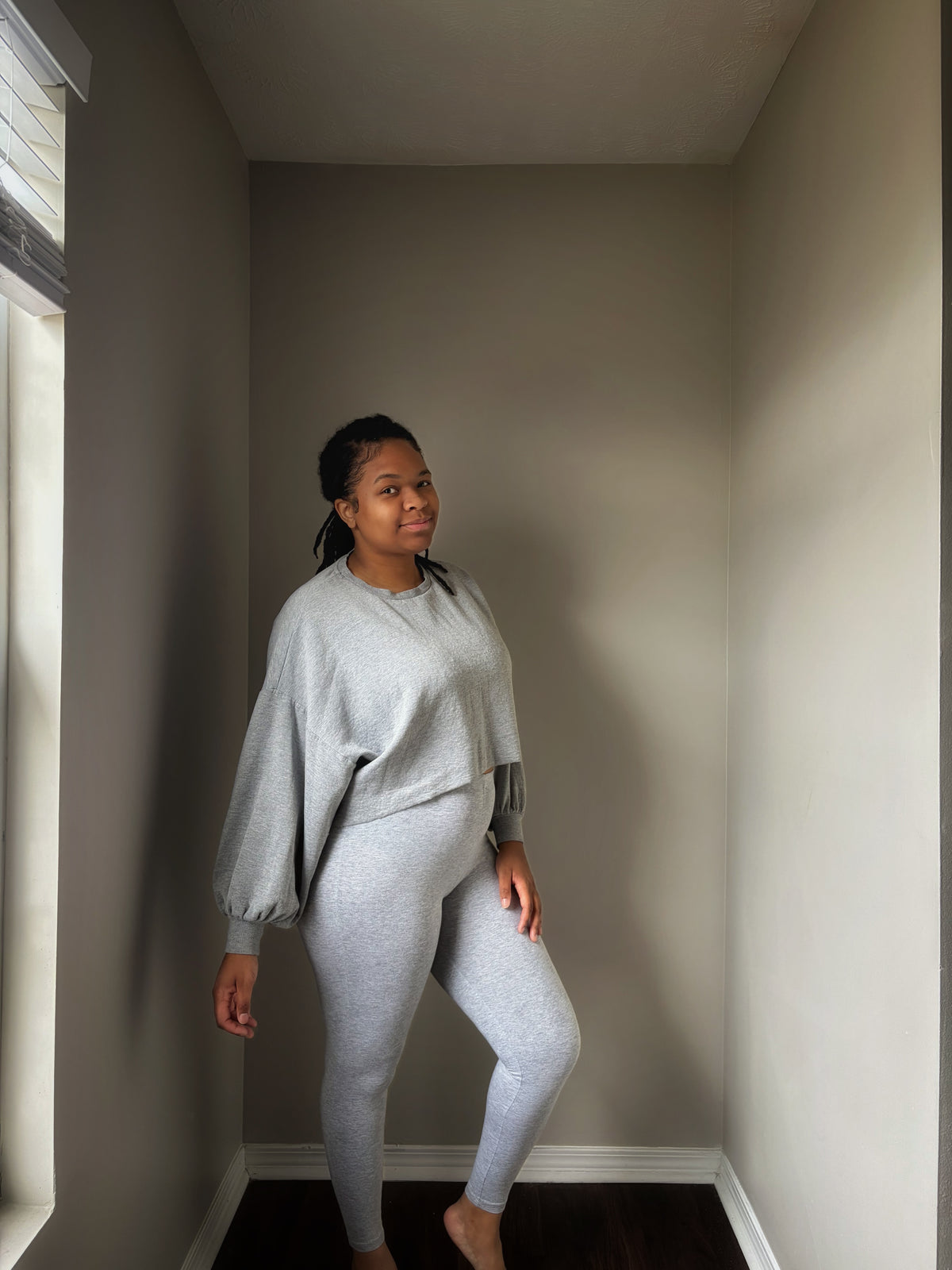 Cruisin' Cropped Sweatshirt Biker Set | Heather Grey