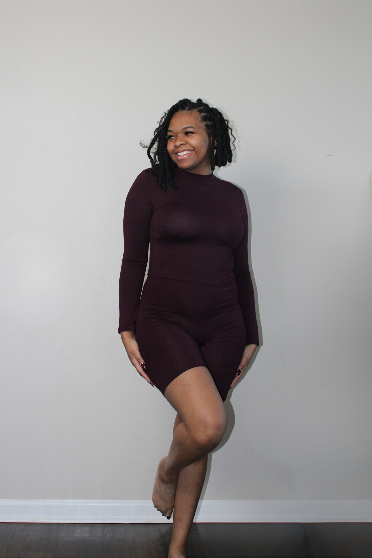 B. Smooth Mock Neck Biker Set | Wine